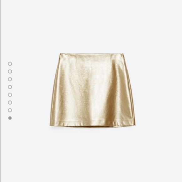 NWT ZARA Metallic Faux Leather Gold Mini Skirt XL - Picture 2 of 6